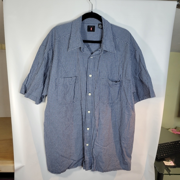 Mens Levis Short Sleeve Button Front Shirt Blue Plaid Size XL - Picture 2 of 10